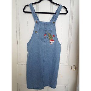 Embroidered Denim Overall Dress